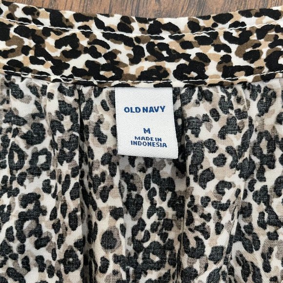 Old Navy Top Medium Leopard Brown Black Long Sleeve Popover Blouse Women's - Picture 11 of 12